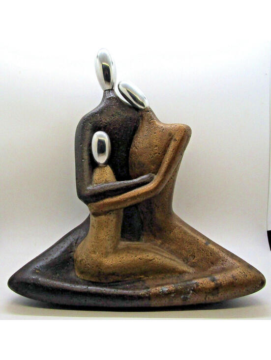 Abstract Family Group Resin Sculpture with Silver Heads